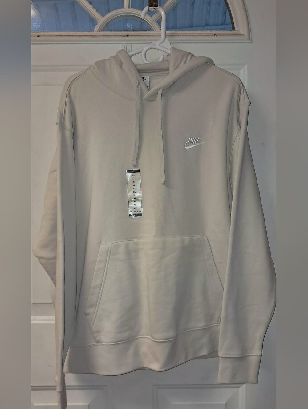 NWT. Nike SportsWear Club Mens XL Fleece Pullover Hoodie. Light Bone/White